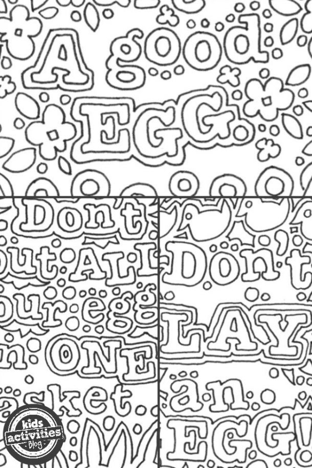Feuille de coloriage de Pâques avec des énonciations et des griffonnages amusants - Blog d'activités pour enfants