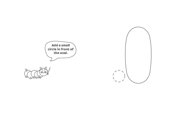Étape 2 - Comment dessiner la lettre bulle J - Blog d'activités pour enfants Étape 2 - Comment dessiner la lettre bulle j - Blog d'activités pour enfants - texte : Ajoutez un petit cercle devant l'ovale.