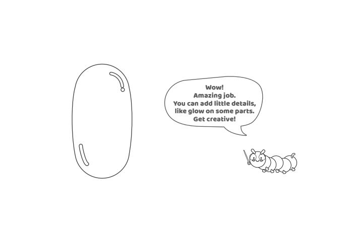 Étape 5 - Comment dessiner la lettre à bulle I - Blog d'activités pour enfants - texte : Wow !  Travail incroyable.  Vous pouvez ajouter de petits détails comme de la lueur sur certaines parties, faites preuve de créativité !