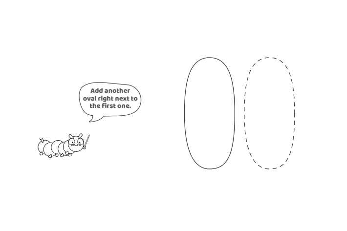 Étape 2 - Comment dessiner la lettre bulle H - Blog d'activités pour enfants Étape 2 - Comment dessiner la lettre bulle H - Blog d'activités pour enfants - texte : Ajoutez un autre ovale juste à côté du premier.