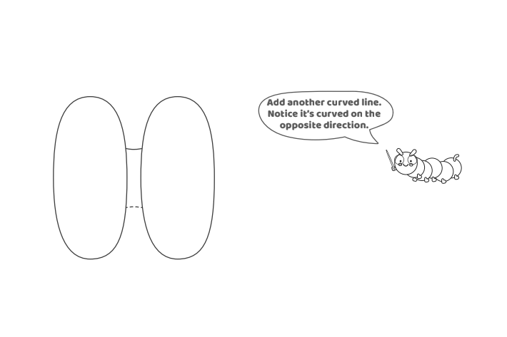 Étape 4 - Comment dessiner la lettre à bulles H - Blog d'activités pour enfants Étape 4 - Comment dessiner la lettre bulle H - Blog d'activités pour enfants - texte : Ajoutez une autre ligne courbe. Remarquez qu'il est courbé dans la direction opposée.