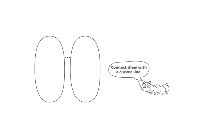 Étape 3 - Comment dessiner la lettre bulle H - Blog d'activités pour enfants Étape 3 - Comment dessiner la lettre à bulles H - Blog d'activités pour enfants - texte : connectez-les avec une ligne courbe.