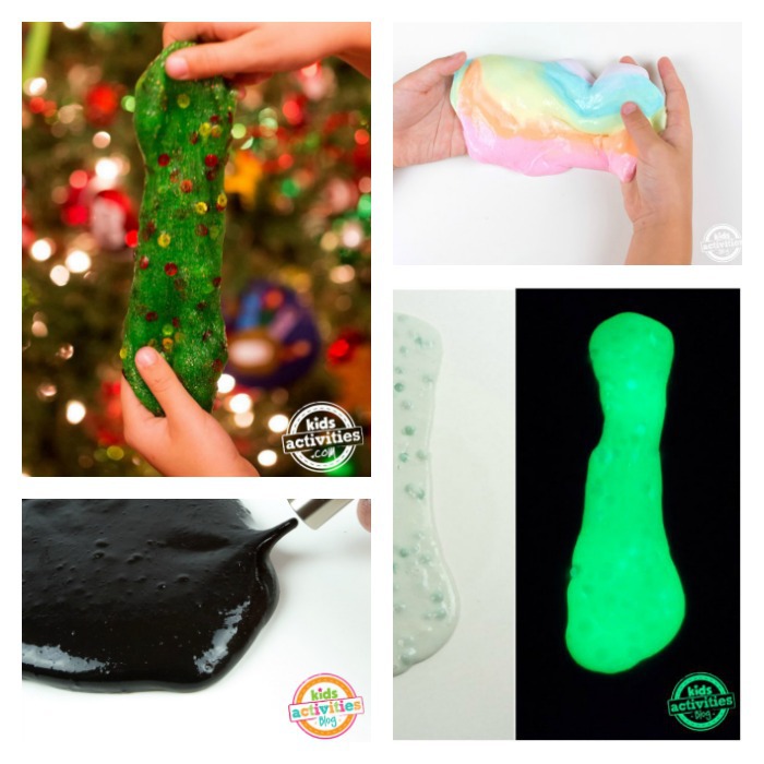 Recettes de slime maison faciles du blog d'activités pour enfants - quatre recettes différentes illustrées
