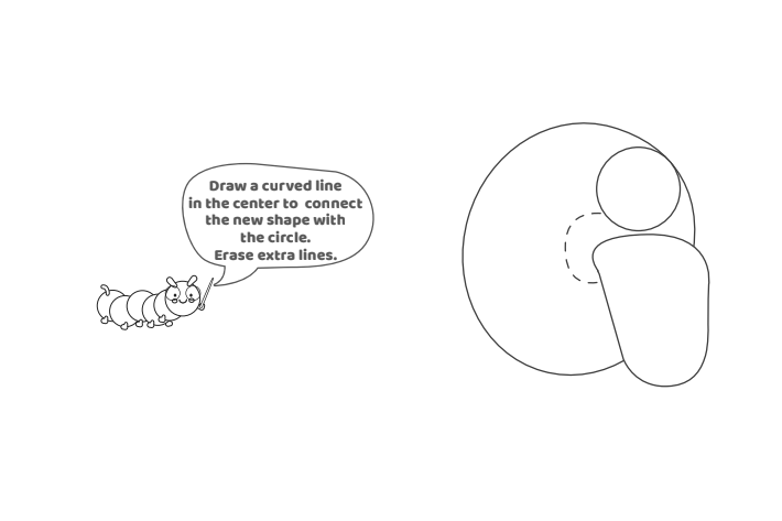 Étape 5 - Comment dessiner la lettre bulle G - Blog d'activités pour enfants - texte : Dessinez une ligne courbe au centre pour relier la nouvelle forme au cercle. Effacer les lignes supplémentaires.