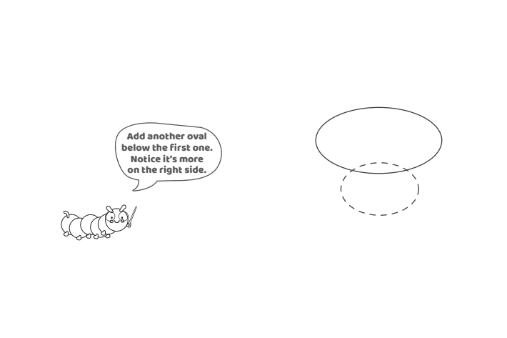 Étape 2 - Comment dessiner la lettre bulle F - Blog d'activités pour enfants Étape 2 - Comment dessiner la lettre bulle F - Blog d'activités pour enfants - texte : Ajoutez un autre ovale sous le premier. Remarquez que c'est plus sur le côté droit.