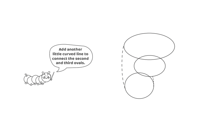 Étape 5 - Comment dessiner la lettre bulle F - Blog d'activités pour enfants Étape 5 - Comment dessiner la lettre bulle F - Blog d'activités pour enfants - texte : Ajoutez une autre petite ligne courbe pour relier les deuxième et troisième ovales.
