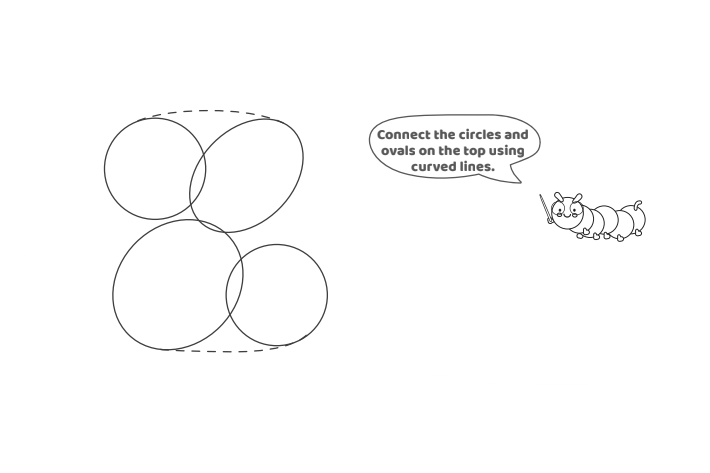 Étape 4 - Comment dessiner la lettre bulle Z - Blog d'activités pour enfants - texte : Reliez les cercles et les ovales en haut à l'aide de lignes courbes.