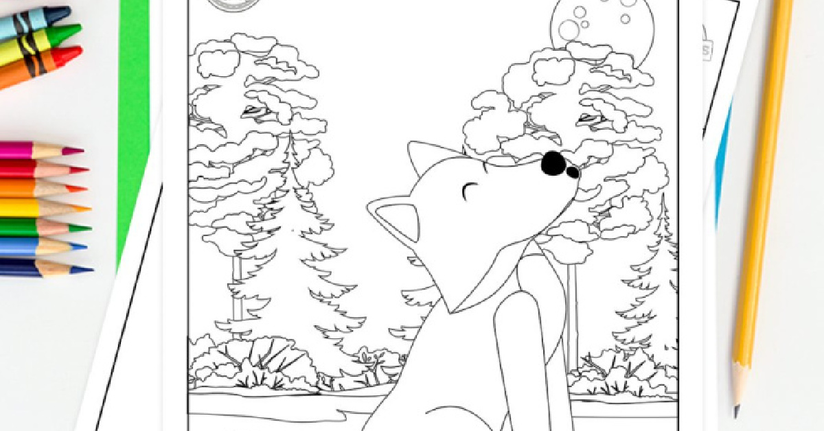 Coloriages de loup mignon hurlant à la lune pour les enfants