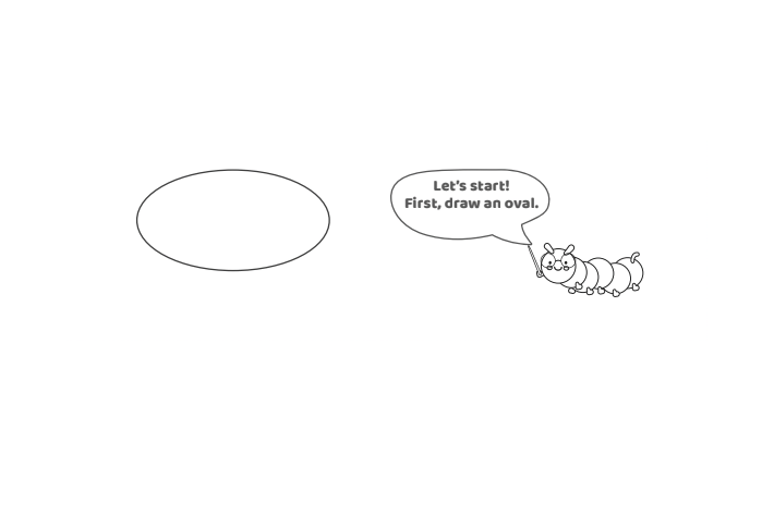 Étape 1 - Comment dessiner la lettre bulle F - Blog d'activités pour enfants Étape 1 - Comment dessiner la lettre bulle F - Blog d'activités pour enfants - texte : Commençons ! Dessinez d'abord un ovale.