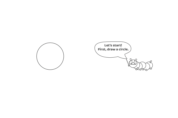 Étape 1 - Comment dessiner la lettre à bulle I - Blog d'activités pour enfants - texte : Commençons !  Tout d'abord, dessinez un cercle.