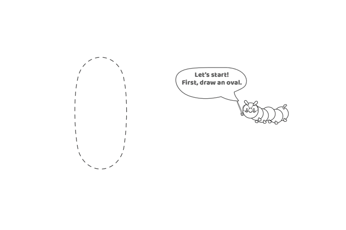 Étape 1 - Comment dessiner la lettre bulle J - Blog d'activités pour enfants Étape 1 - Comment dessiner la lettre à bulles j - Blog d'activités pour enfants - texte : Commençons ! Tout d'abord, dessinez un ovale.