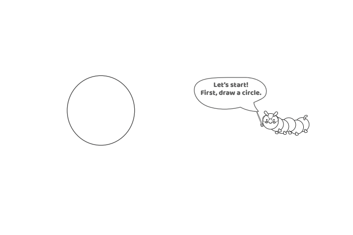 Étape 1 - Comment dessiner la lettre bulle N - Blog d'activités pour enfants - texte : Commençons !  Tout d'abord, dessinez un cercle.