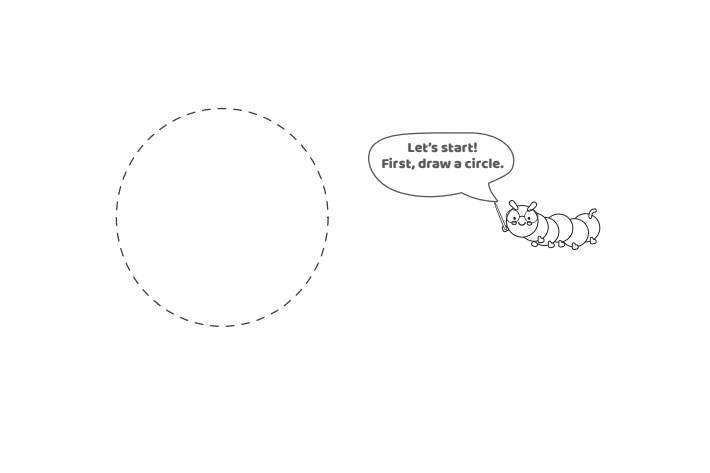 Étape 1 - Comment dessiner la lettre bulle Q - Blog d'activités pour enfants Étape 1 - Comment dessiner la lettre bulle Q - Blog d'activités pour enfants - texte : Commençons ! Tout d'abord, dessinez un cercle.