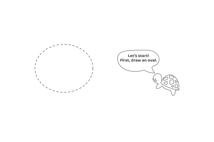 Étape 1 - Comment dessiner un poisson - Blog d'activités pour enfants - texte : Commençons !  Tout d'abord, dessinez un ovale.