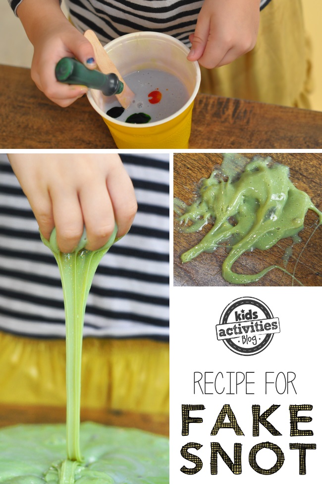 Étapes 1, 2 et 3 - Comment faire une recette de faux slime de morve pour les enfants - étapes pour créer une activité de slime grossière et amusante - 3 images de faux jeu de morve