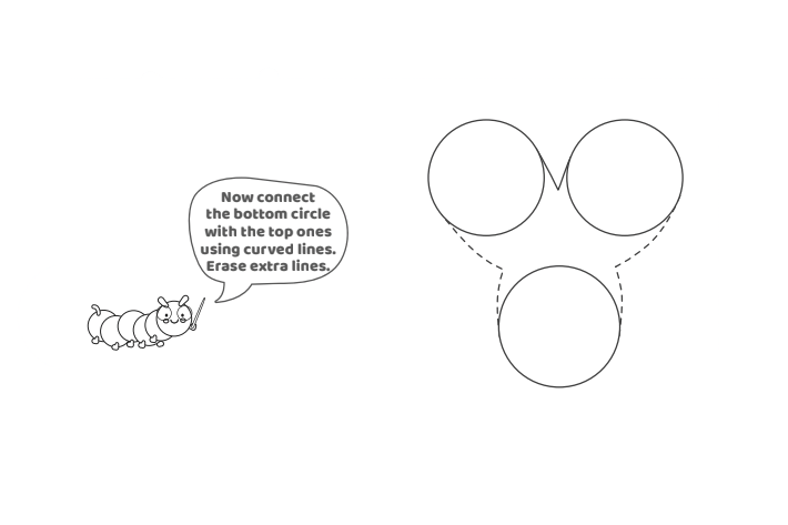 Étape 5 - Comment dessiner la lettre à bulles Y - Blog d'activités pour enfants - texte : Connectez maintenant le cercle du bas avec ceux du haut à l'aide de lignes courbes.  Effacer les lignes supplémentaires.