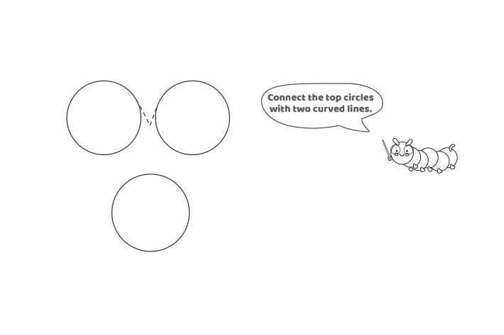 Étape 4 - Comment dessiner la lettre bulle Y - Blog d'activités pour enfants - texte : Reliez les cercles supérieurs avec deux lignes courbes.
