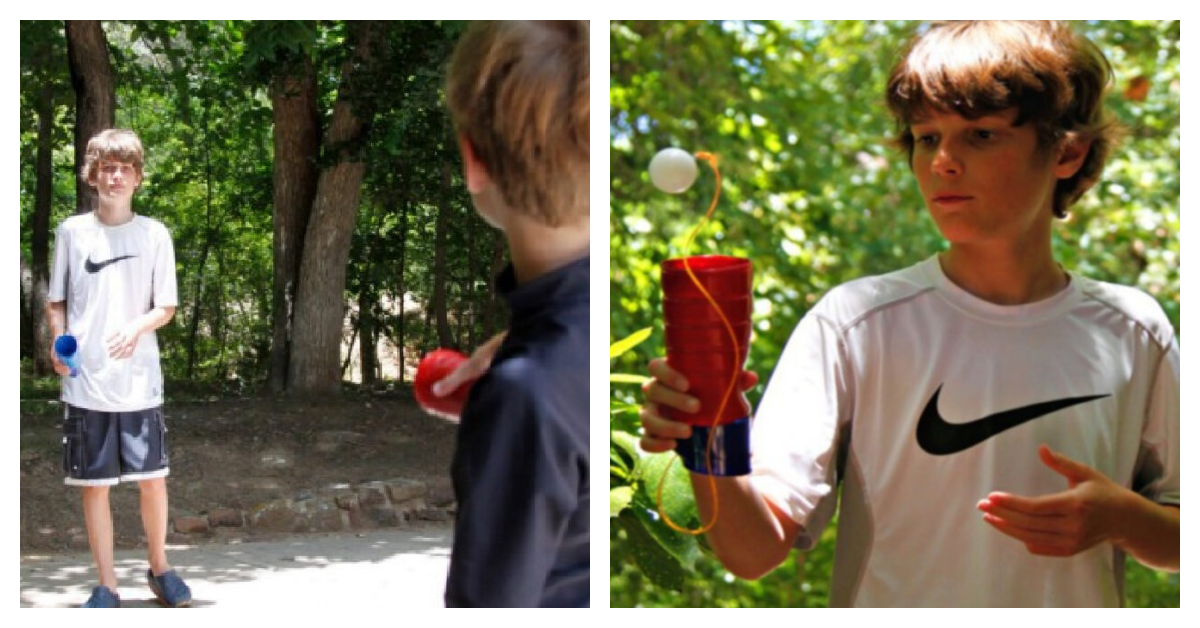 Jeu de boules et de tasses à faire soi-même à partir de bouteilles de crème à café recyclées