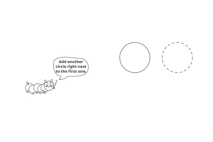 Étape 2 - Comment dessiner la lettre bulle X - Blog d'activités pour enfants - texte : Ajoutez un autre cercle juste à côté du premier.