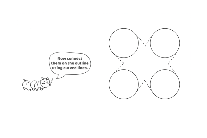Étape 5 - Comment dessiner la lettre à bulles X - Blog d'activités pour enfants - texte : connectez-les maintenant sur le contour à l'aide de lignes courbes.