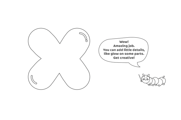 Étape 6 - Comment dessiner la lettre bulle X - Blog d'activités pour enfants - texte : Wow !  Travail incroyable.  Vous pouvez ajouter de petits détails, comme de la lueur sur certaines parties.  Faire preuve de créativité!
