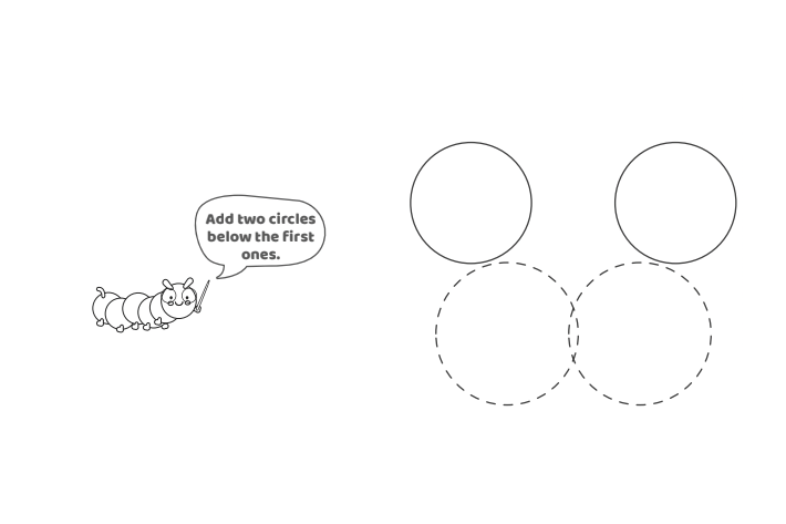 Étape 2 - Comment dessiner la lettre bulle W - Blog d'activités pour enfants - texte : Ajoutez deux cercles sous les premiers.