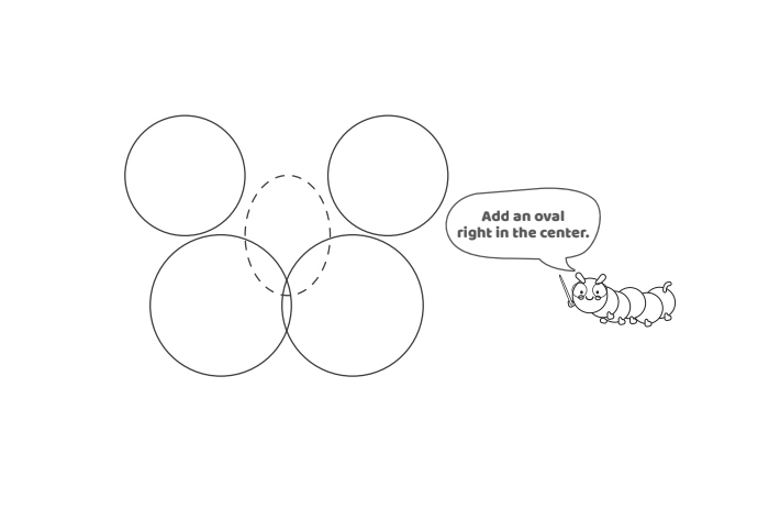 Étape 3 - Comment dessiner la lettre bulle W - Blog d'activités pour enfants - texte : Ajoutez un ovale en plein centre.