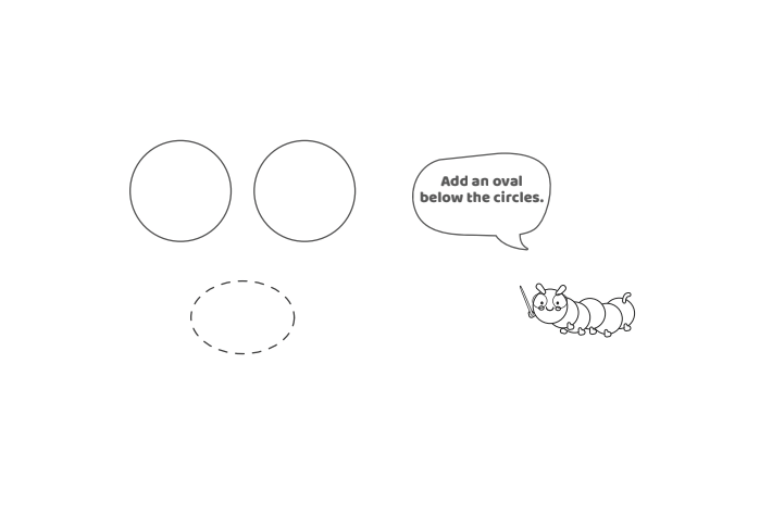 Étape 3 - Comment dessiner la lettre bulle V - Blog d'activités pour enfants - texte : Ajoutez un ovale sous les cercles.