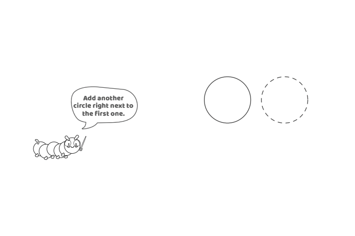Étape 2 - Comment dessiner la lettre bulle V - Blog d'activités pour enfants - texte : Ajoutez un autre cercle juste à côté du premier.