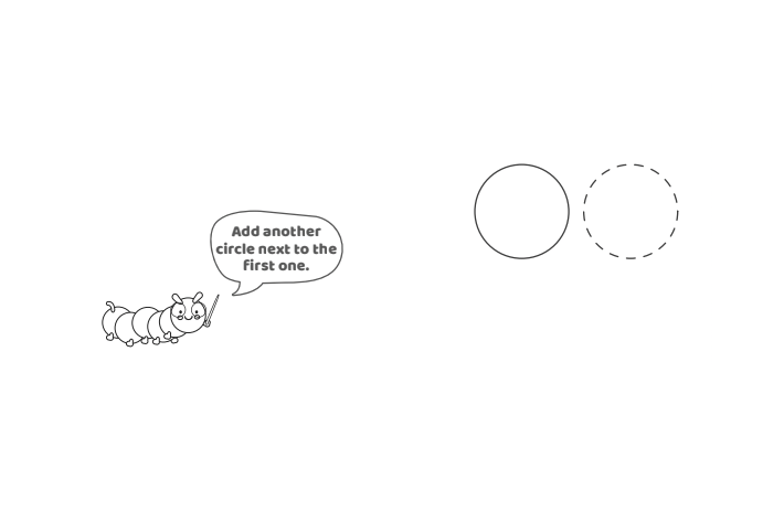 Étape 2 - Comment dessiner la lettre à bulles U - Blog d'activités pour enfants - texte : Ajoutez un autre cercle à côté du premier.