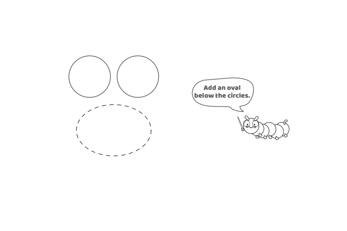 Étape 3 - Comment dessiner la lettre à bulles U - Blog d'activités pour enfants - texte : Ajoutez un ovale sous les cercles.