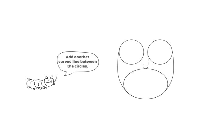 Étape 5 - Comment dessiner la lettre à bulles U - Blog d'activités pour enfants - texte : Ajoutez une autre ligne courbe entre les cercles.