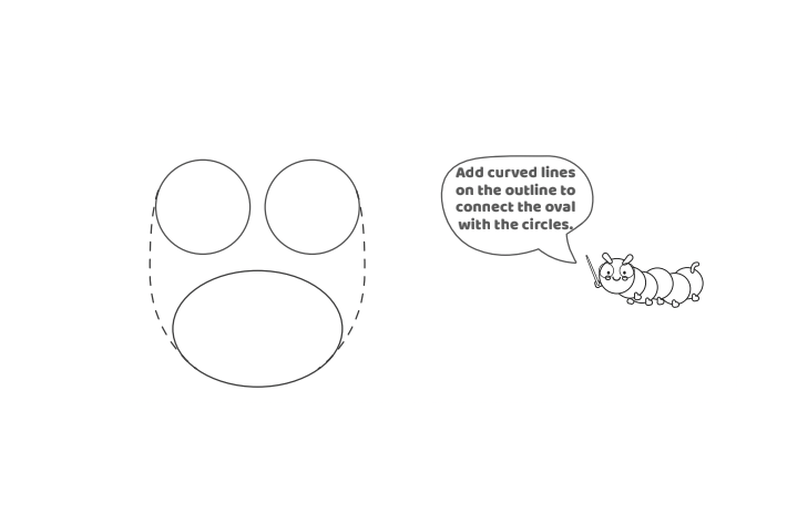 Étape 4 - Comment dessiner la lettre à bulles U - Blog d'activités pour enfants - texte : Ajoutez des lignes courbes sur le contour pour relier l'ovale aux cercles.