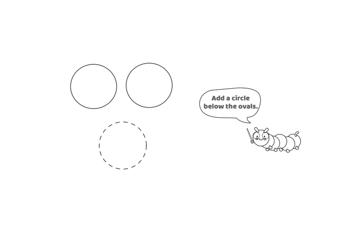 Étape 3 - Comment dessiner la lettre bulle T - Blog d'activités pour enfants - texte : Ajoutez un cercle sous les ovales.