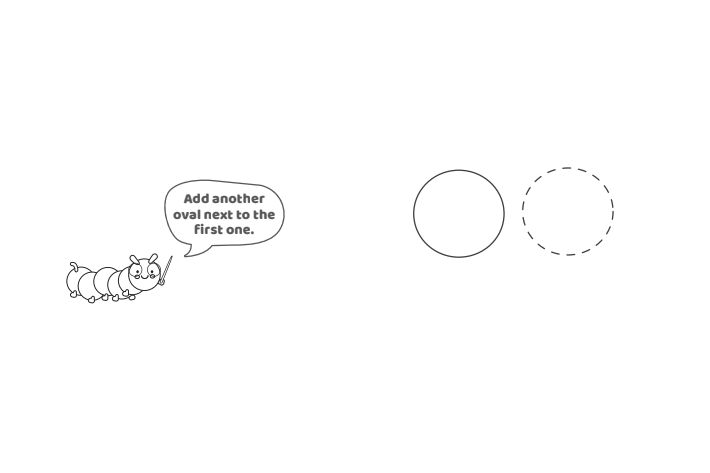 Étape 2 - Comment dessiner la lettre bulle T - Blog d'activités pour enfants - texte : Ajoutez un autre ovale à côté du premier.