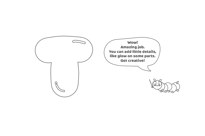 Étape 6 - Comment dessiner la lettre à bulles T - Blog d'activités pour enfants - texte : Wow !  Travail incroyable.  Vous pouvez ajouter de petits détails, comme de la lueur sur certaines parties.  Faire preuve de créativité!