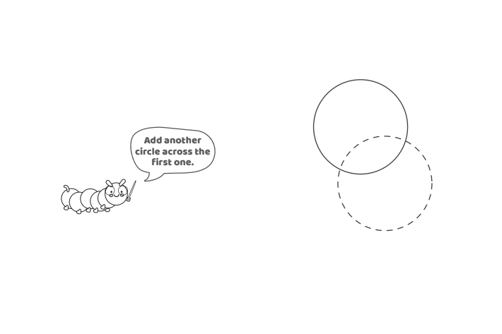 Étape 2 - Comment dessiner la lettre bulle S - Blog d'activités pour enfants - texte : Ajoutez un autre cercle sur le premier.
