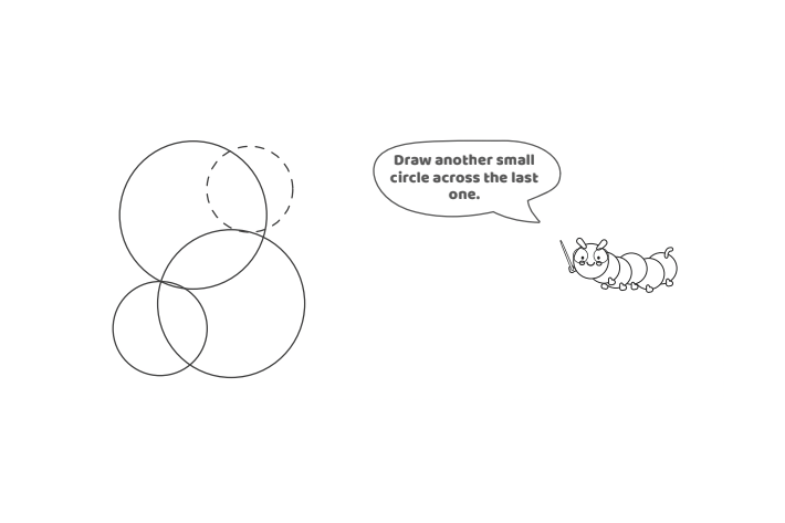 Étape 4 - Comment dessiner la lettre bulle S - Blog d'activités pour enfants - texte : Dessinez un autre petit cercle sur le dernier.