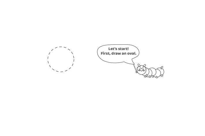 Étape 1 - Comment dessiner la lettre bulle T - Blog d'activités pour enfants - texte : Commençons !  Tout d'abord, dessinez un ovale.