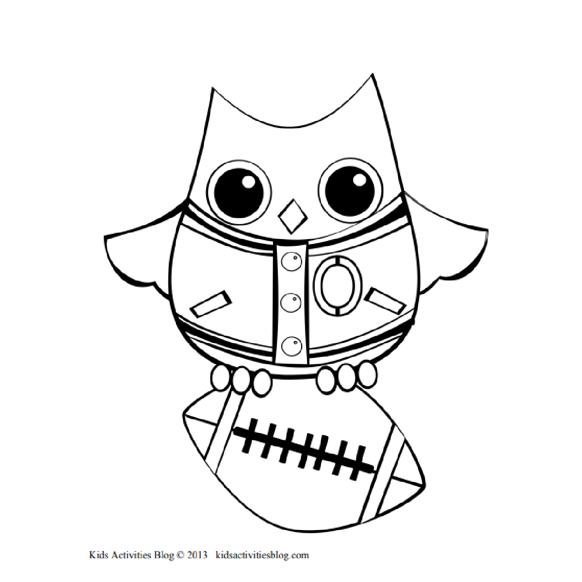 Feuille de coloriage hibou de la rentrée scolaire imprimé fichier pdf noir et blanc avec un hibou et un ballon de football page 3 - blog d'activités pour enfants