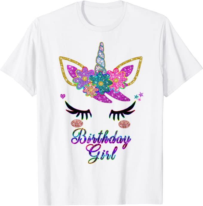 T-shirt fille anniversaire licorne sur blanc