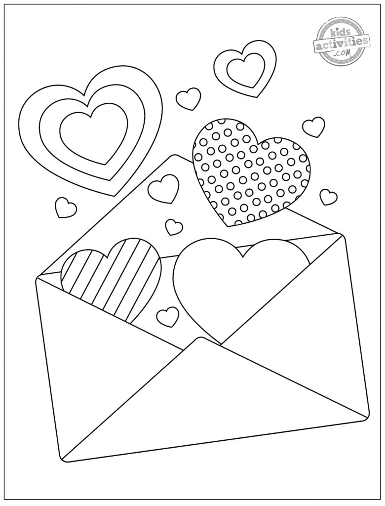 Saint-Valentin-coeurs-carte-valentine-coloriage-page