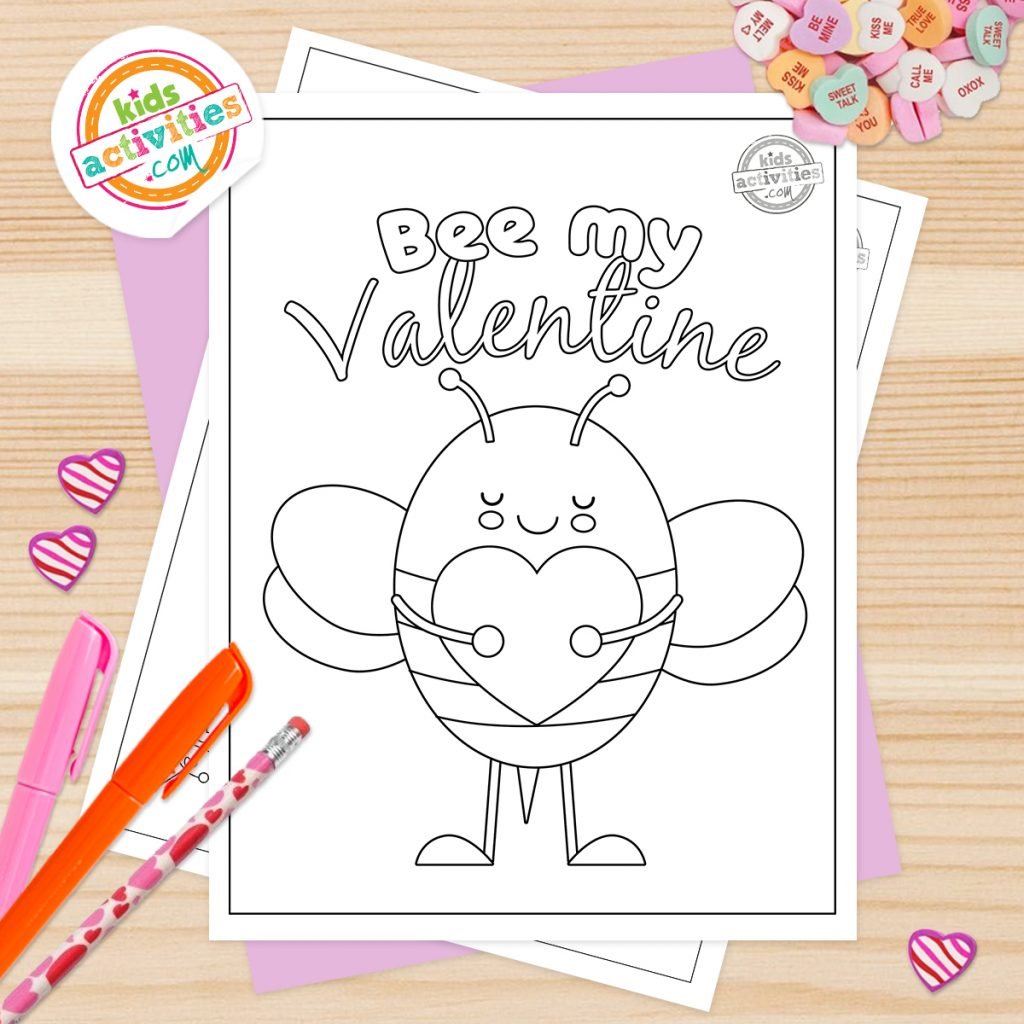 abeille, ma Saint-Valentin, coloriage