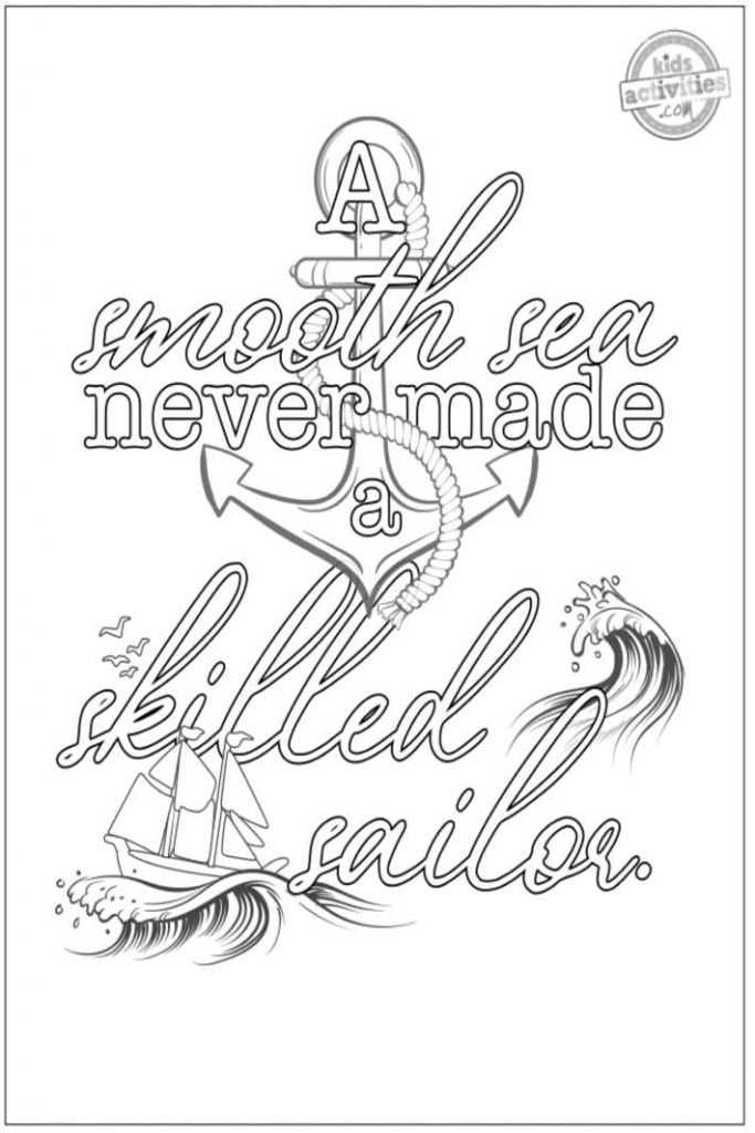 Coloriage de citation avec citation, "Une mer douce n