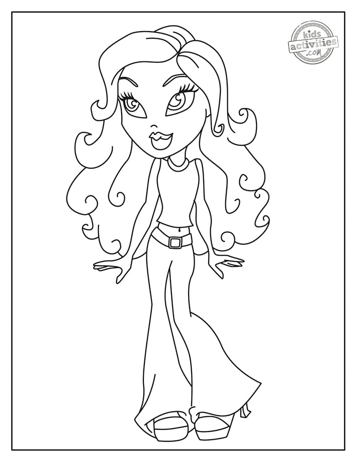 Bratz Jade coloriage imprimé pdf de Jade Bratz portant des bas cloches et des talons - Kids Activities Blog