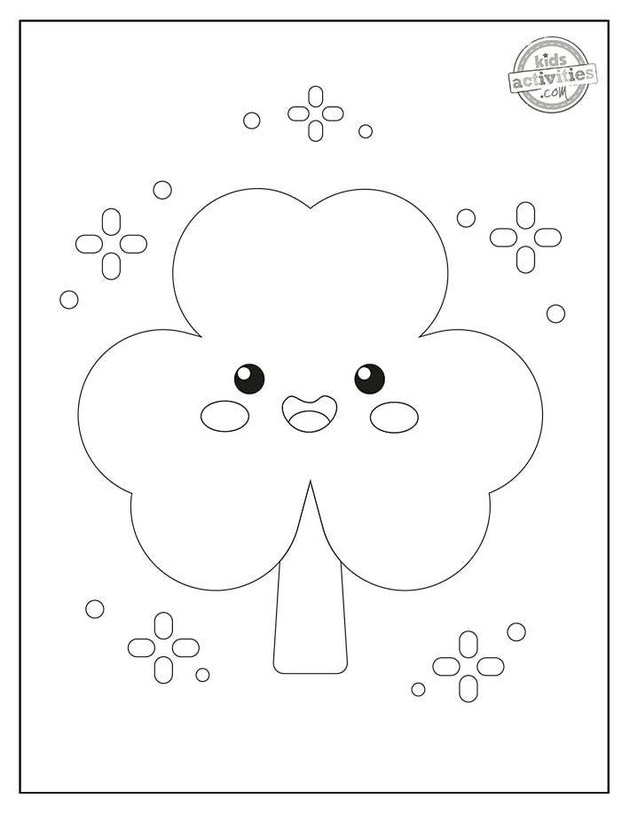 Pages de coloriage imprimables de trèfle - un grand trèfle au milieu de petits accents à colorier