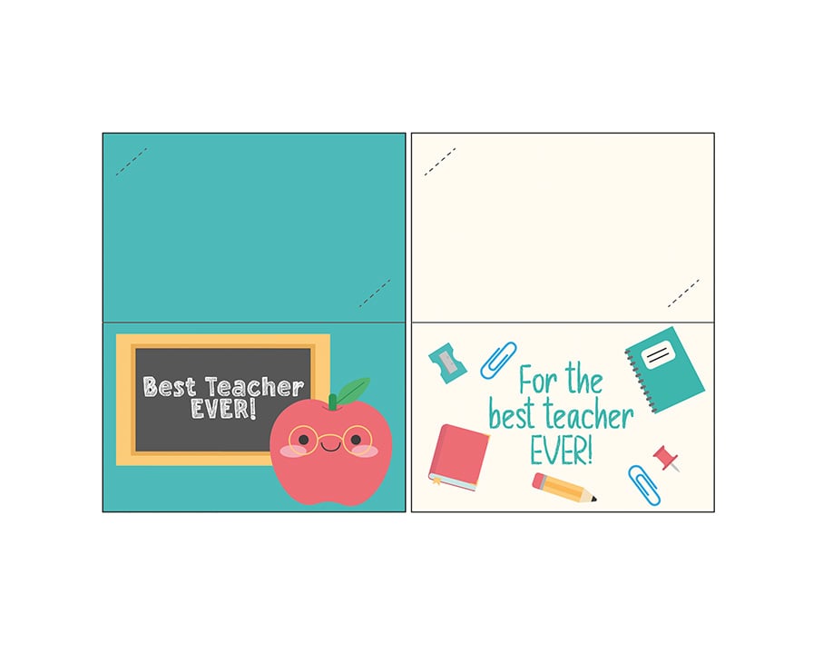 Capture d'écran de porte-cartes cadeaux pour enseignants en couleur avec des motifs liés à l'école.  version pdf imprimée du blog d'activités pour enfants. 
