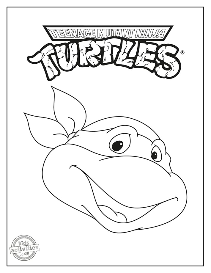 Coloriages Tortues Ninja de Raphaël Pages imprimées en pdf de la tête de la tortue de Raphaël avec les mots Tortues Ninja Teenage Mutant - Blog d'activités pour enfants