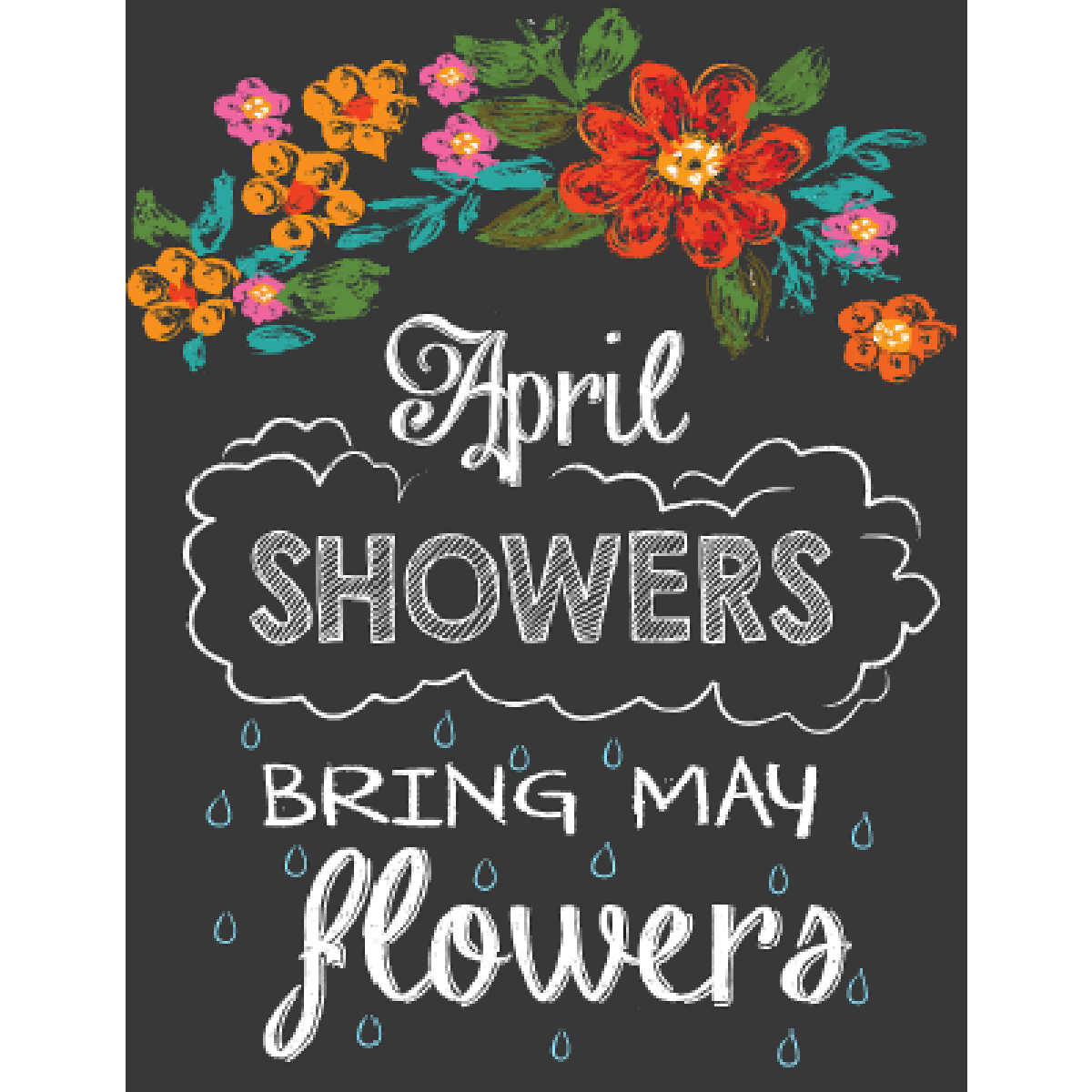 art du tableau de printemps - fichier pdf imprimé en noir avec texte de fleurs colorées : les averses d'avril apportent des fleurs de mai - blog d'activités pour enfants