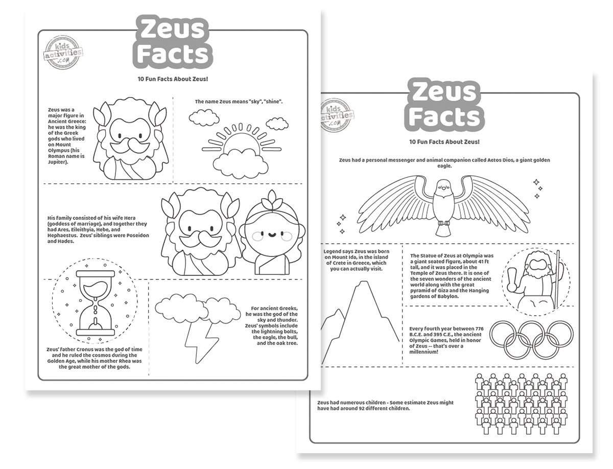 Faits amusants sur Zeus pour les enfants que vous pouvez imprimer